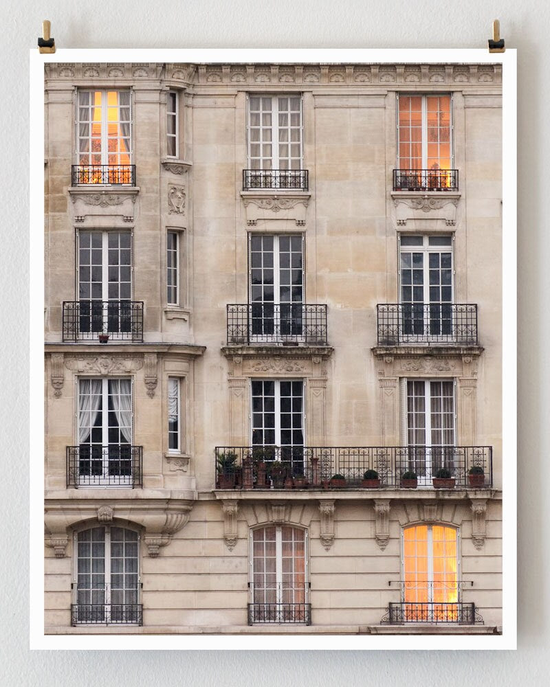 Paris Photography, Sunset Windows Paris Print Extra Large Wall Art Prints, Paris Wall Decor, Apartment Art for Her
