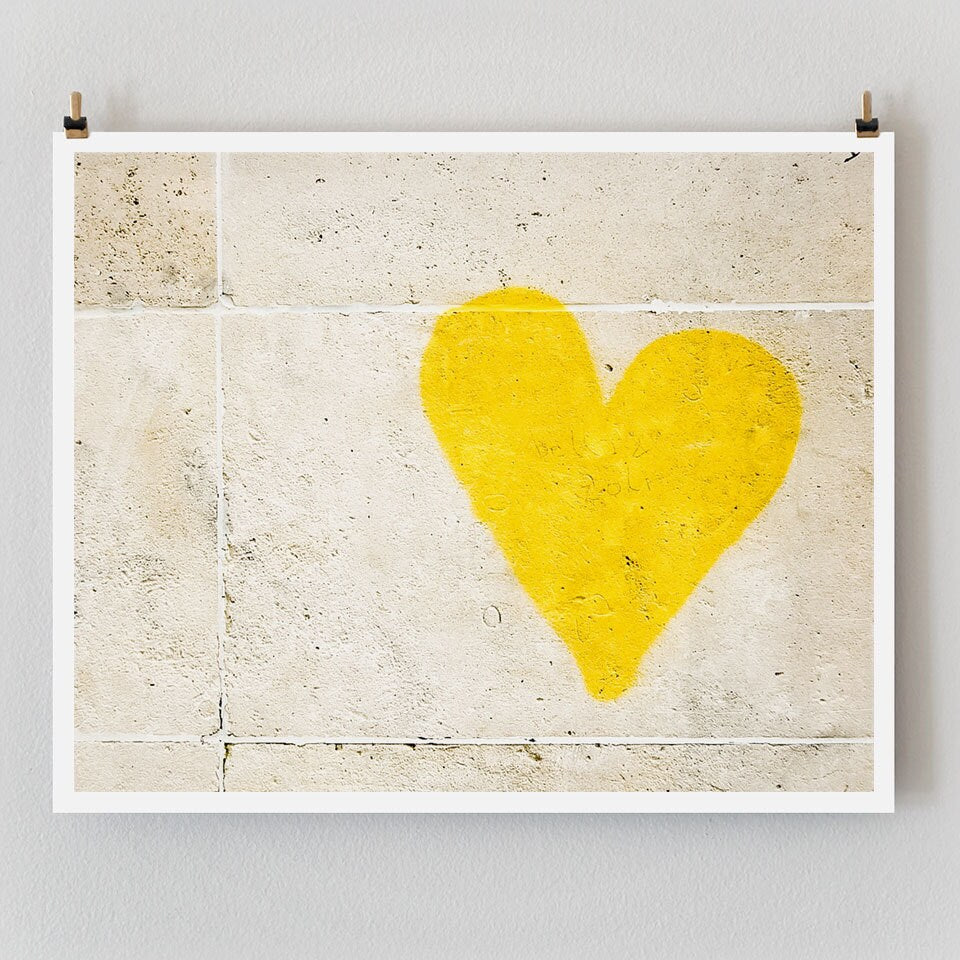 Paris Photography, Graffiti Heart Paris Print, Large Art Print Fine Art Photography, Yellow Wall Art, Girlfriend Gift for Her, Romantic